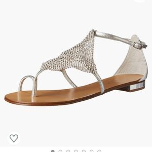 LOLA CRUZ CRYSTAL MESH TOE RING SANDALS
